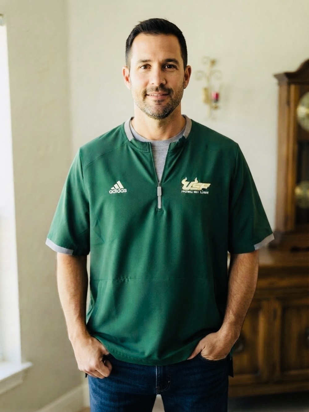 adidas Men’s Green Short-Sleeve Quarter-Zip Athletic Polo